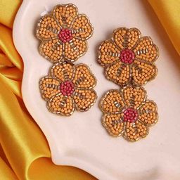 VOGUE PANASH Artificial Beaded Floral Shaped Drop Earrings-image-6