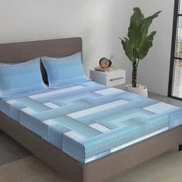 STELLAR HOME Blue & White Printed 104 TC Super Queen Bedsheet Set 2.24 m X 2.74 m-picture-38