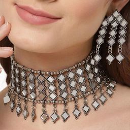Oxidized Heaven Silver-Plated Stone-Studded Jewellery Set-image-28