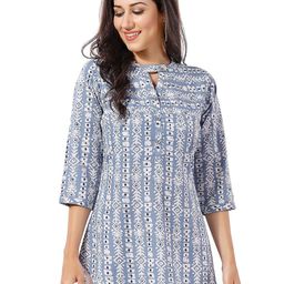 Meher Impex Floral Print Mandarin Collar Crepe Top-49