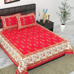 UNIBLISS Red & White Floral Printed Cotton 144 TC Queen Bedsheet Set- 2.15 m x 2.35 m-21