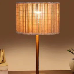 Aura Beige Metal Traditional Cylindrical Shaped Table Lamp-25