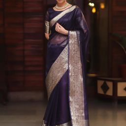 Panzora Woven Design Zari Organza Uppada Saree-image-32