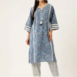 Jaipur Morni Paisley Printed Panelled Beads & Stones Pure Cotton Kurta with Salwar-picture-16