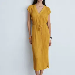 MANGO Pleated Belted A-Line Midi Dress-image-59