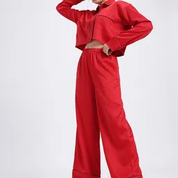 glitchez Feisty Red Oversize fit Co-Ord Set Comes With a Scrunchie-image-2