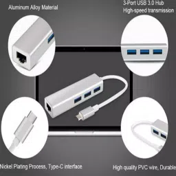 Techut 3 Ports USB 3 .0 Type C 3.1 USB Hub For Rj45 Ethernet Lan Adapter White image 2