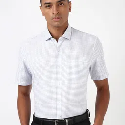 Peter England Men Spread Collar Checked Cotton Formal Shirt-image-83
