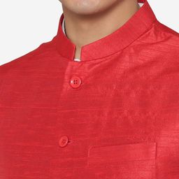 MANQ Men Red Solid Nehru Jacket image 4