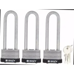 BRADY Keyed Padlock with 3 Keys Steel Black, 39N357 (Set of 3 Pcs)-image-84