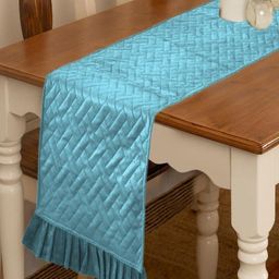 Myntra Elegant Homes Turquoise Blue Quilted Velvet Table Runner-18