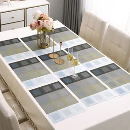 HOKIPO Blue 7-Pieces Geometric Rectangular Table Placemats & Table Runner-20