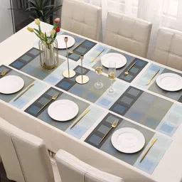 HOKIPO Blue 7-Pieces Geometric Rectangular Table Placemats & Table Runner image 3