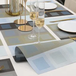 HOKIPO Blue 7-Pieces Geometric Rectangular Table Placemats & Table Runner image 5