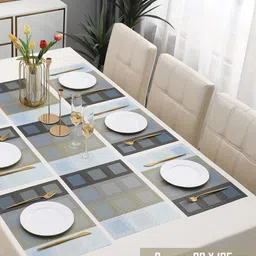 HOKIPO Blue 7-Pieces Geometric Rectangular Table Placemats & Table Runner image 4