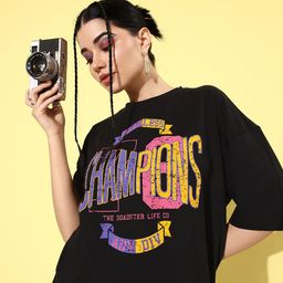 The Roadster Lifestyle Co. Women Jet Black Winter Foraging Offgrid Graphics T-shirt-image-41
