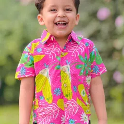 HERE&NOW Boys Floral Printed Spread Collar Cotton Shirt-picture-7