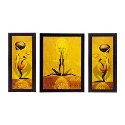 eCraftIndia Set of 3 Yellow Dancing Girls UV Wall Art-46