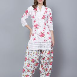 Trendzmy Floral Printed Mandarin Collar Pure Cotton Straight Kurti With Salwar-picture-51