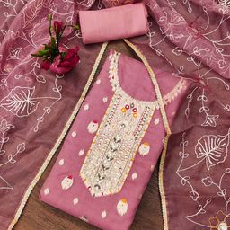 SHADOW & SAINING Floral Woven Design Organza Unstitched Dress Material-image-94