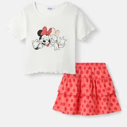 Nauti Nati Girls Minnie Mouse Printed Pure Cotton Top With Skirt-picture-54