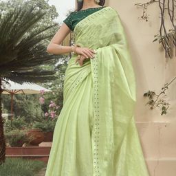Kalista Women Embellished Beads and Stones Pure Chiffon Saree With Blouse Piece-image-80