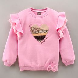 Little Kangaroos Full Sleeves Sweatshirt Heart Applique & Text Print - Pink-image-40