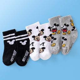 Cute Walk Disney By Babyhug Anti Bacterial Ankle Length Socks MIckey Mouse Design Pack Of 3 - Multicolour-image-93