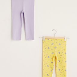 LC Waikiki Pack Of 2 Solid & Stars Printed Leggings - Purple & Yellow-image-31