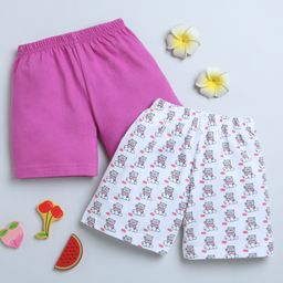 BUMZEE Pack Of 2 Solid & Baby Teddy Bear Printed Shorts - Purple & White-image-86