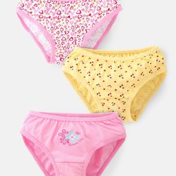 Babyhug 100% Cotton Single Jersey Panties Heart Print Pack of 3 - Yellow & Pink-image-102
