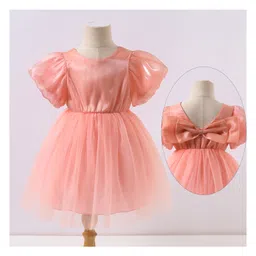 Kookie Kids Half Sleeves Party Frock with Bow Detailing - Pink-picture-17