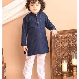 Superminis Full Sleeves Sequin Embellished Kurta With Pyjama - Navy Blue-picture-33