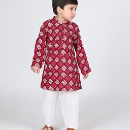 Babyhug Cambric Full Sleeves Printed Kurta Pyjama Set - Maroon-image-43