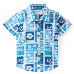 Babyhug Cotton Woven Half Sleeves Regular Collar Shirt With Tropical Theme Print - Blue-image-93
