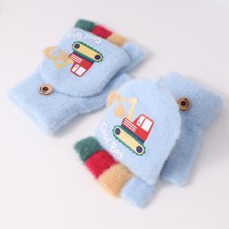 Babyhug Woollen Gloves with Vehicle Print - Light Blue-image-110