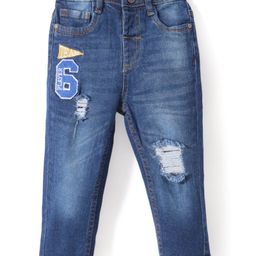 Babyhug Denim Full Length with Stretch Washed Distressed Jeans - Blue-image-95