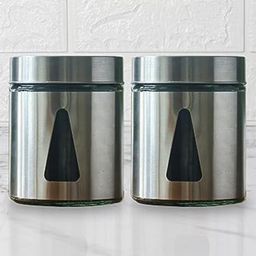 Femora Steel Jar for Kitchen Storage with Triangle Glass Window and Stainless Steel Cover, 700 ml -  Set Of 2-28