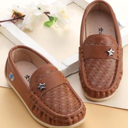 Cute Walk by Babyhug Formal Slip On Shoes With Star Applique - Brown-image-31