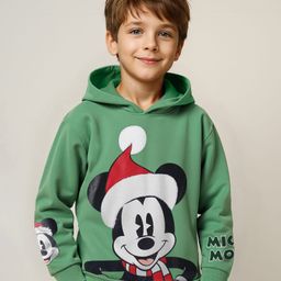 Pine Kids Disney Knit Full Sleeves Drop Shoulder Oversized Hooded Sweatshirt with Mickey Mouse Graphics - Mint Green-image-28