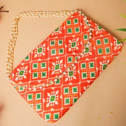 viraasi Chic Orange Patola Silk Clutch-picture-1