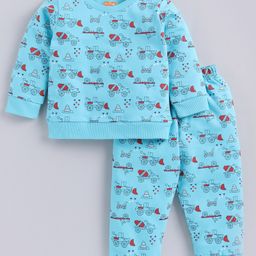 Snuggly MONKEY French Terry Full Sleeves Construction Vehicles Printed Sweatshirt With Coordinating Joggers Set - Blue-image-98