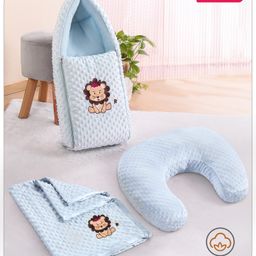 Babyhug Sleeping Bag Feeding Pillow & Blanket Combo Set with Lion Patch Detailing - Blue-picture-12