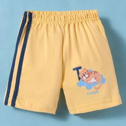 Tango Single Jersey Knit Knee Length Shorts with Tiger Print & Tape Detailing - Golden-image-48