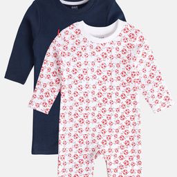 MINI KLUB Cotton Pack Of 2 Full Sleeves Football & Typography Printed Rompers - Navy Blue & White-image-54