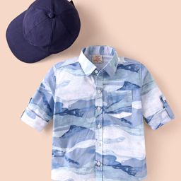 Rikidoos Full Sleeves Abstract Printed Shirt With Cap - Light Blue-image-22