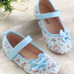 Cute Walk by Babyhug Velcro Closure Ballerinas with Glitter Unicorn Print & Bow Applique - Blue-image-99