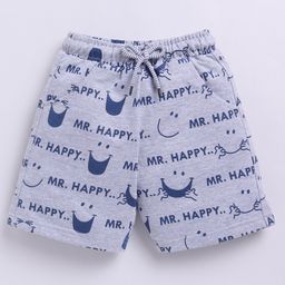 Kidcity Soft Cotton Loopknit Smile Face And Text Printed Shorts - Grey-image-13