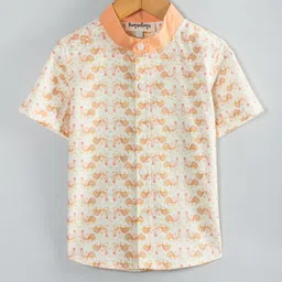 Hugsntugs Cotton Woven Half Sleeves Roosters Printed Shirt - Orange-picture-39