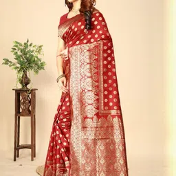 MORDEN MUSE Woven Design Zari Silk Blend Banarasi Saree-picture-36